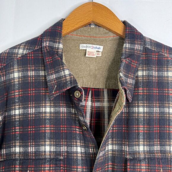 Carbon 2 Cobalt Flannel Plaid Long Sleeve Button Front 100% Cotton Shirt Size XL - Picture 3 of 8